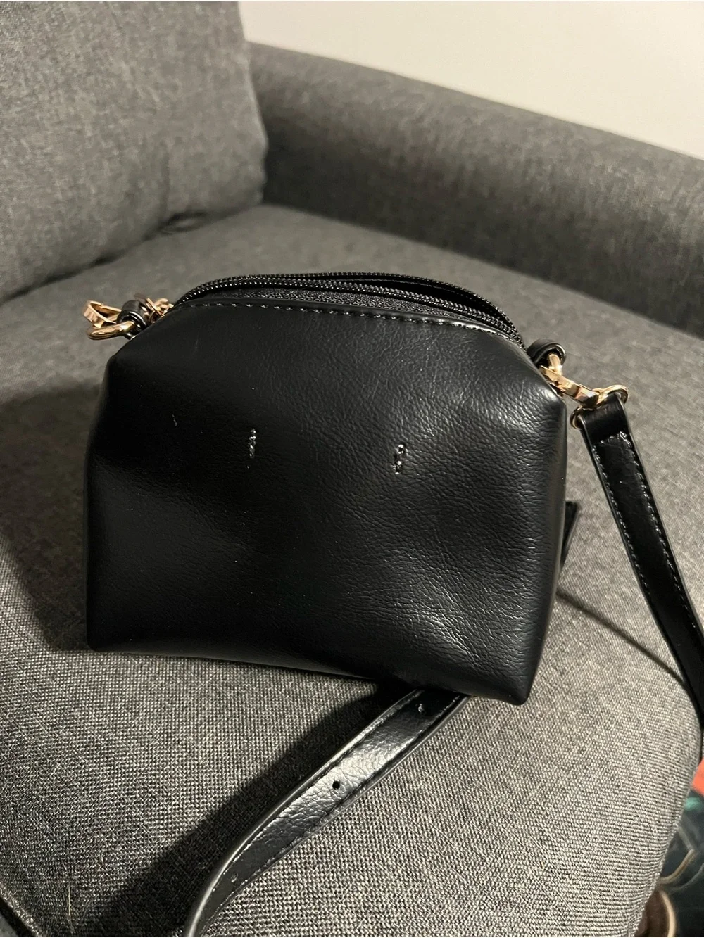 Anthropologie Black micro Crossbody with Gold Hardware